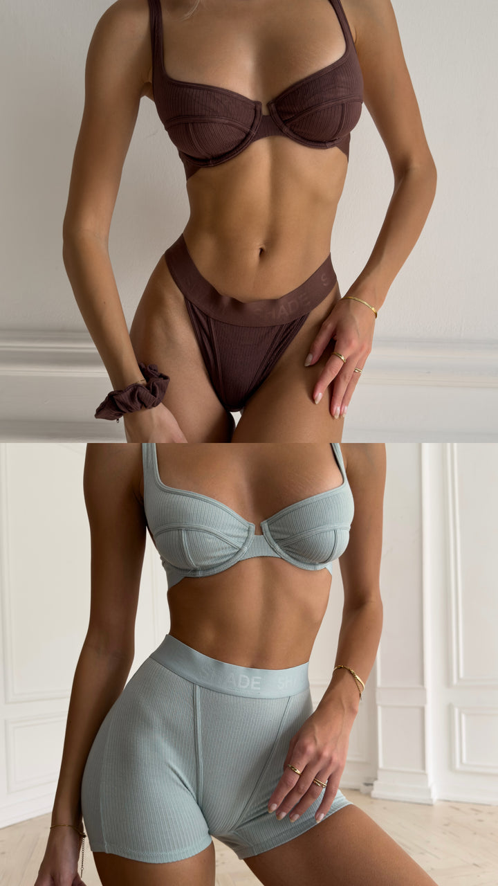 Morning Mint Boxer and Teddy Brown, Thong and Scrunchie Bundle